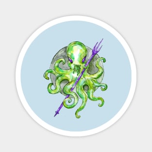 Green Octopus with Purple Trident Magnet